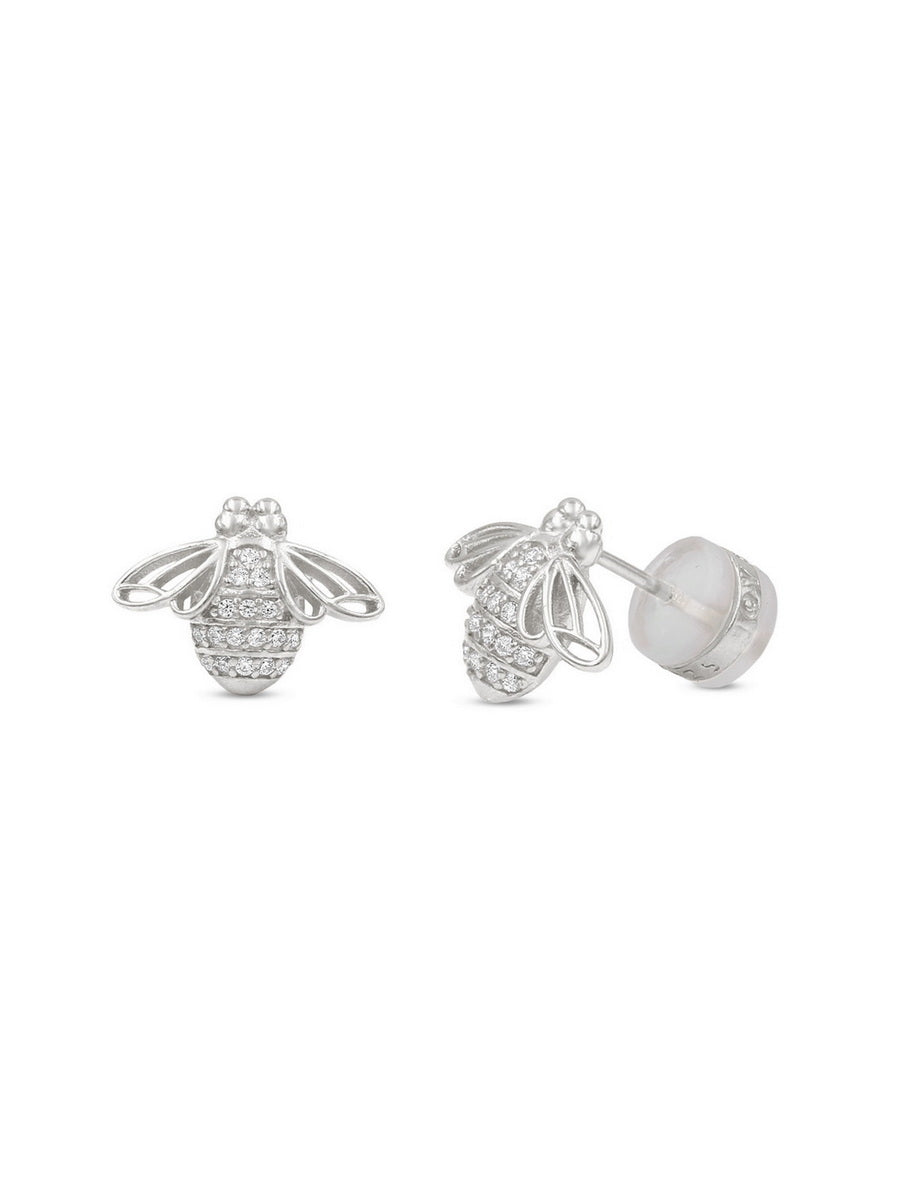 925 Sterling Silver Bee CZ Studs Earrings