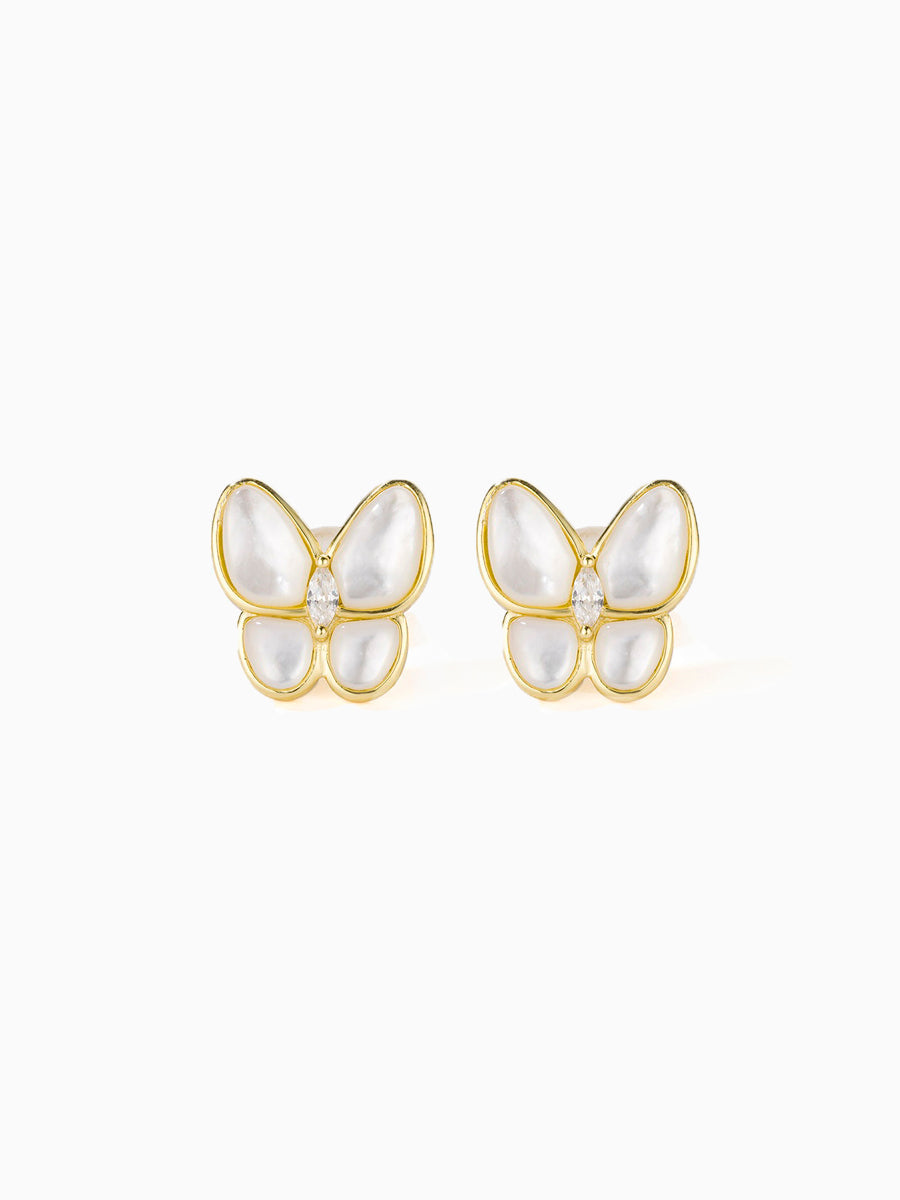 Elegant Mother of Pearl Butterfly CZ Studs Earrings