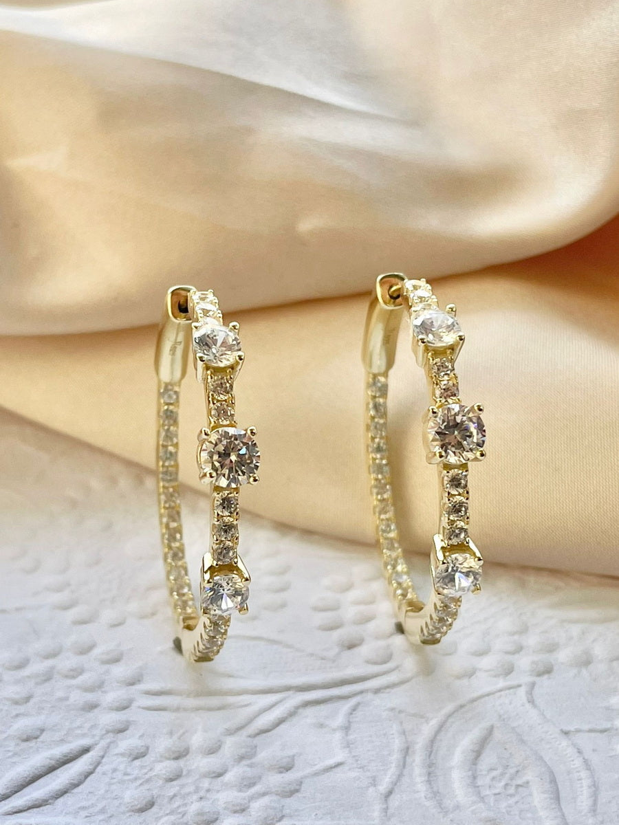 925 Sterling Silver CZ Hoop Earrings