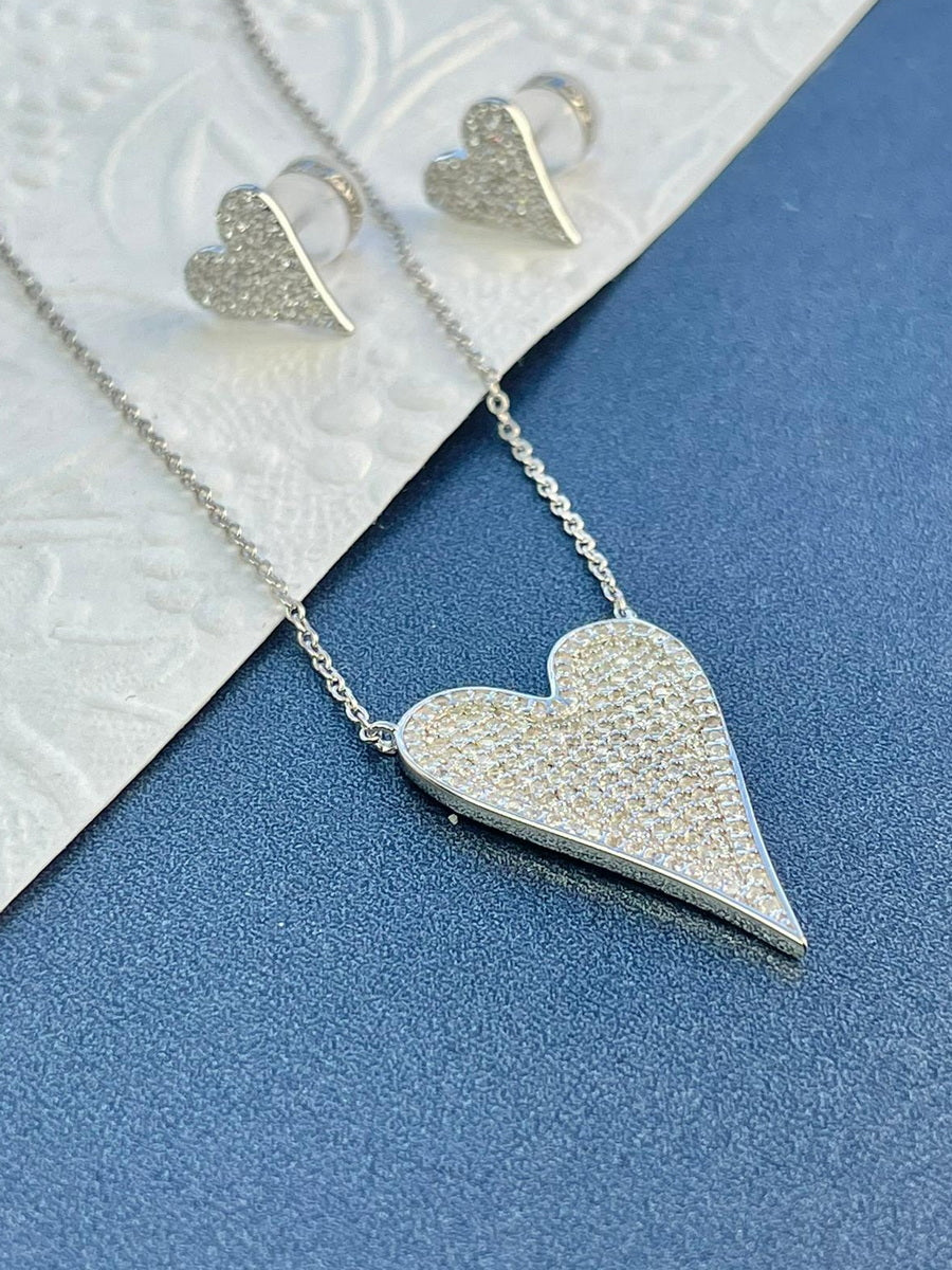 925 Sterling Silver CZ Heart Necklaces