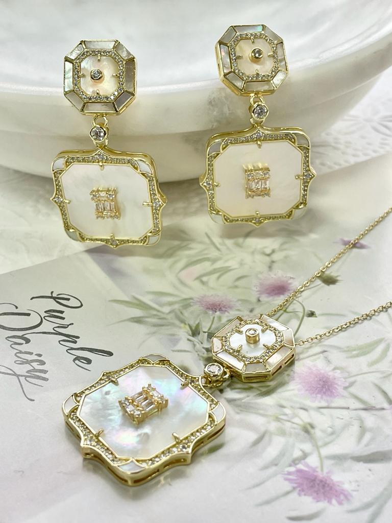 925 Silver MOP Square Shape Dangle Earrings