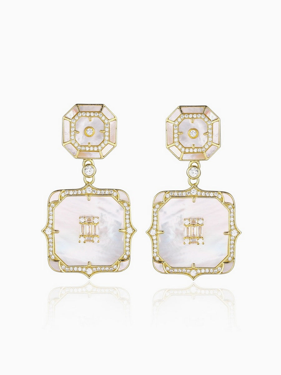 925 Silver MOP Square Shape Dangle Earrings