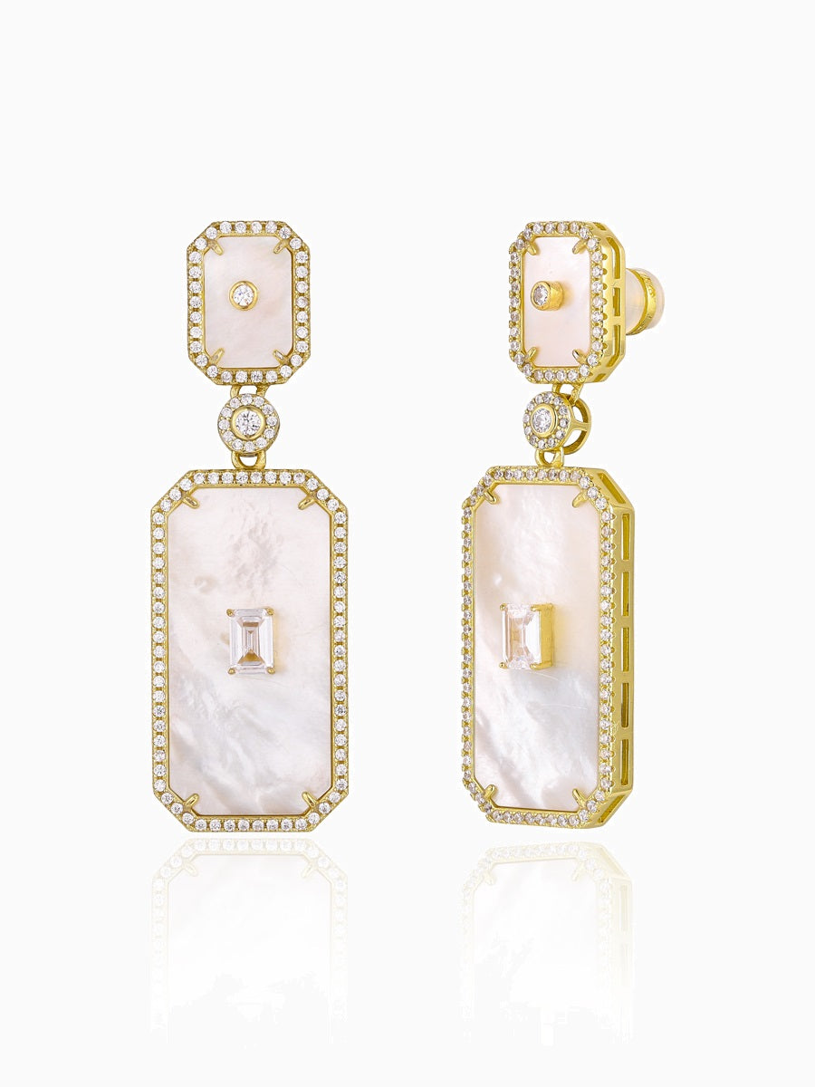 925 Silver MOP Rectangle Dangle Earrings