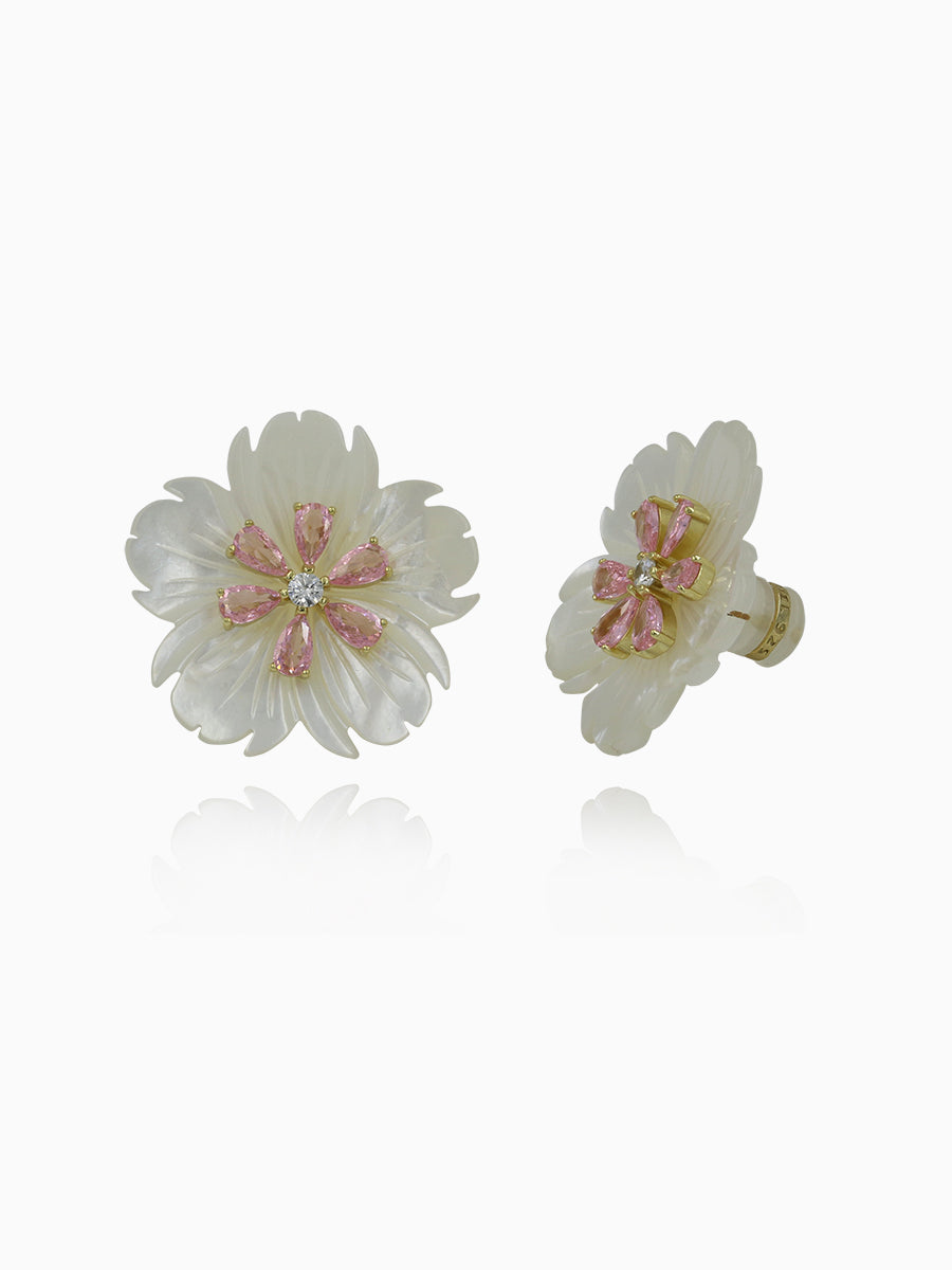 925 Sterling Silver Vintage MOP Flower Stud Earrings