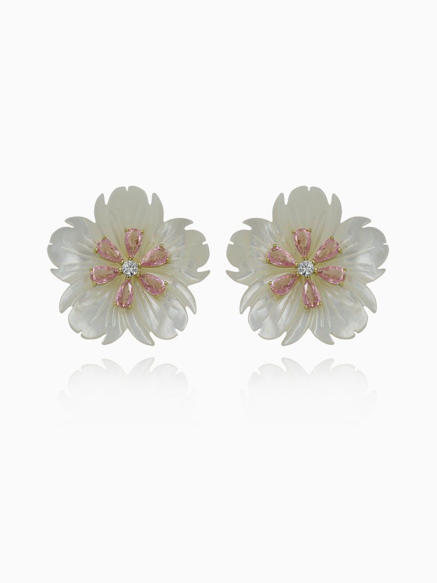 925 Sterling Silver Vintage MOP Flower Stud Earrings