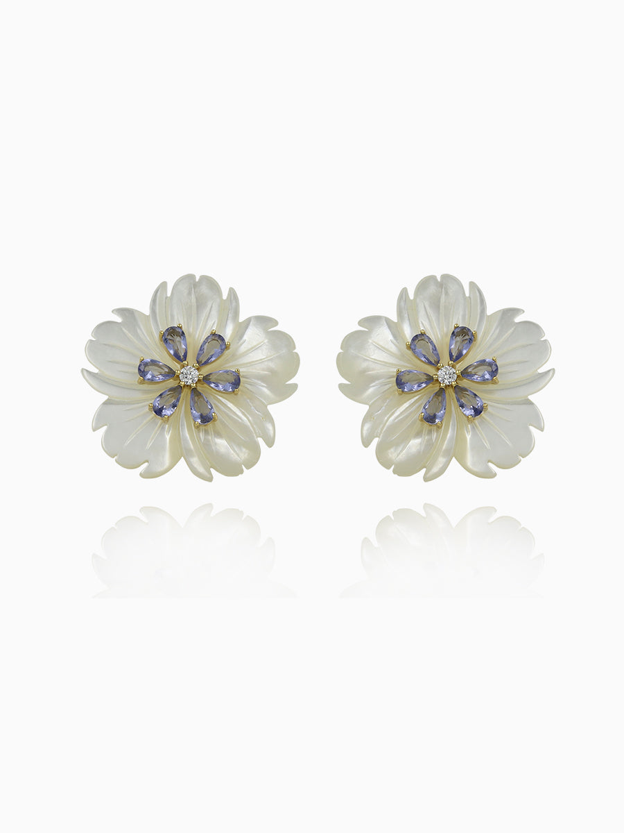 925 Sterling Silver Vintage MOP Flower Stud Earrings