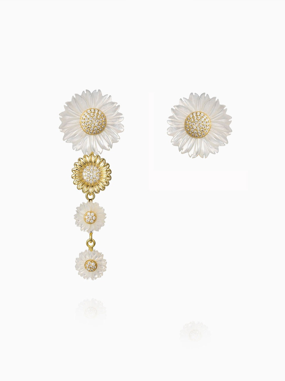 Mother of Pearl 14k Gold Daisy Flower Earrings-Jewelry