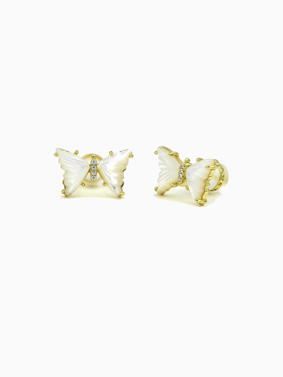 925 Silver Delicate Butterfly MOP Stud Earrings