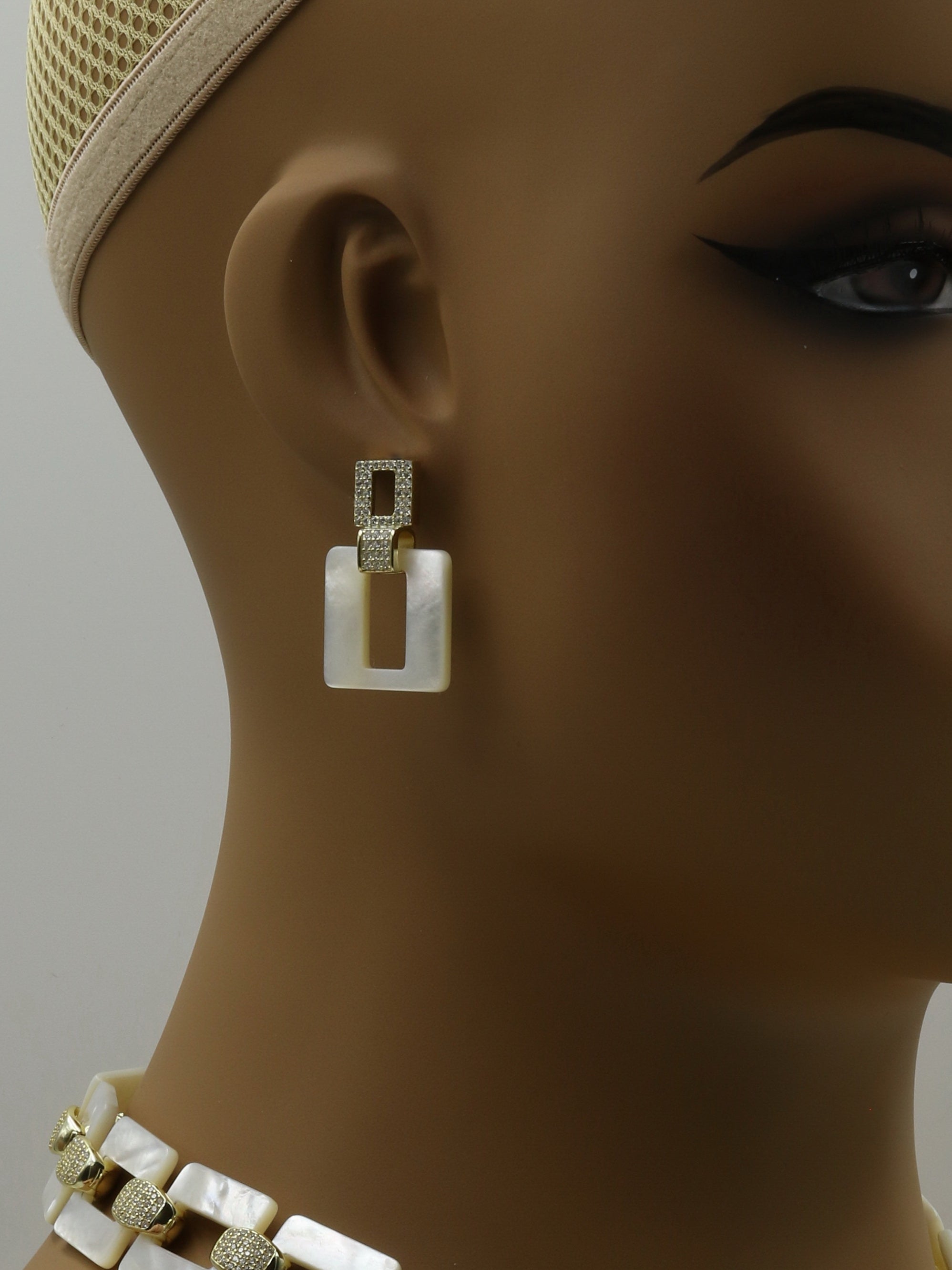 925 Sterling Silver MOP Cubic Zirconia Dangle Earrings