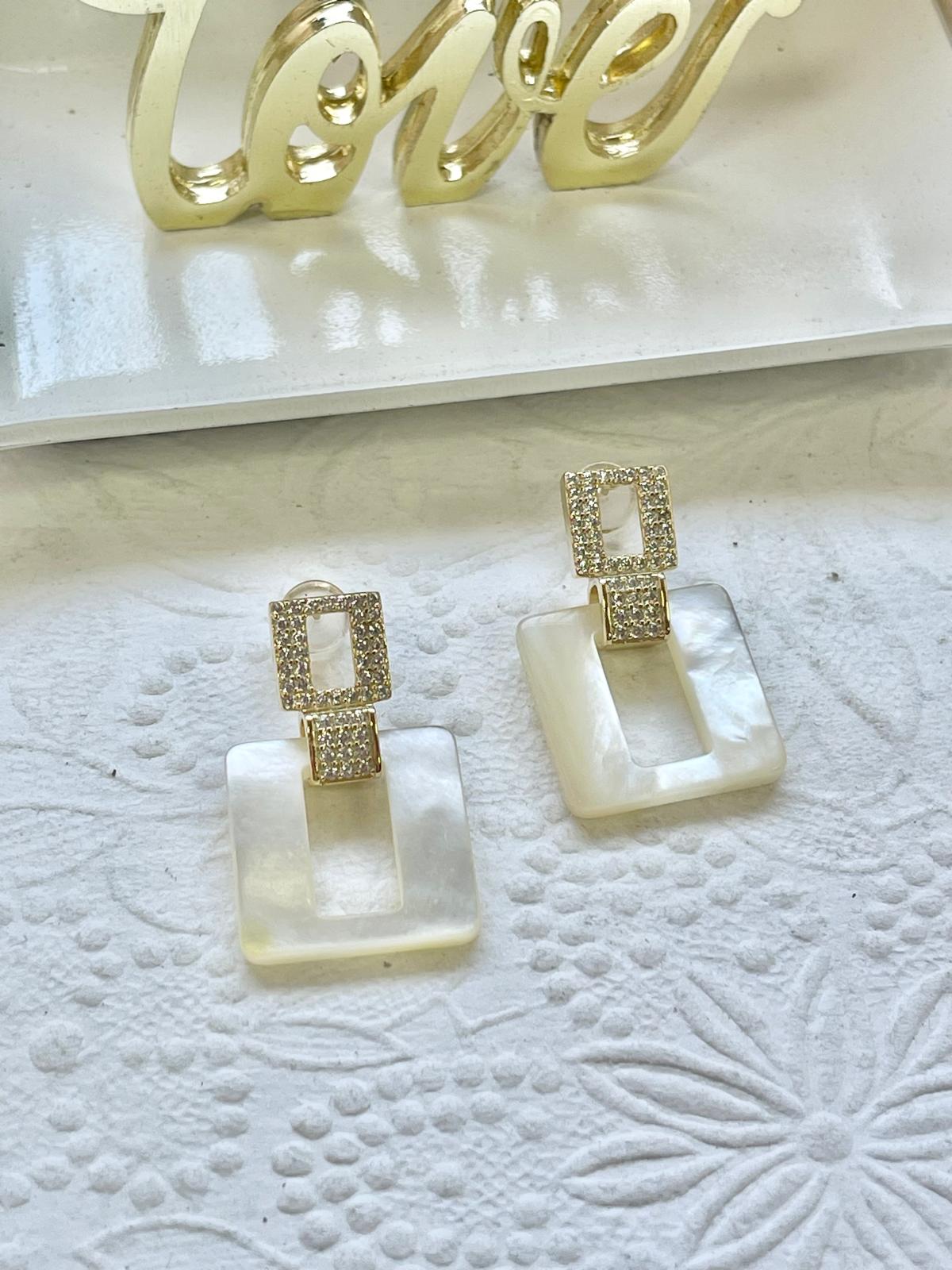 925 Sterling Silver MOP Cubic Zirconia Dangle Earrings