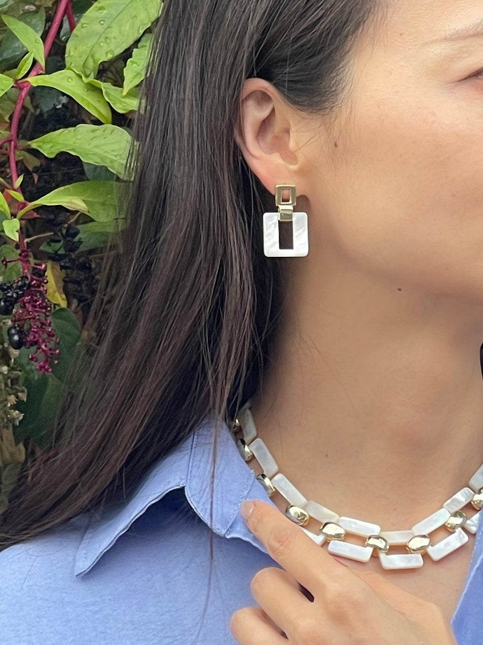 925 Sterling Silver MOP Square Link Necklaces