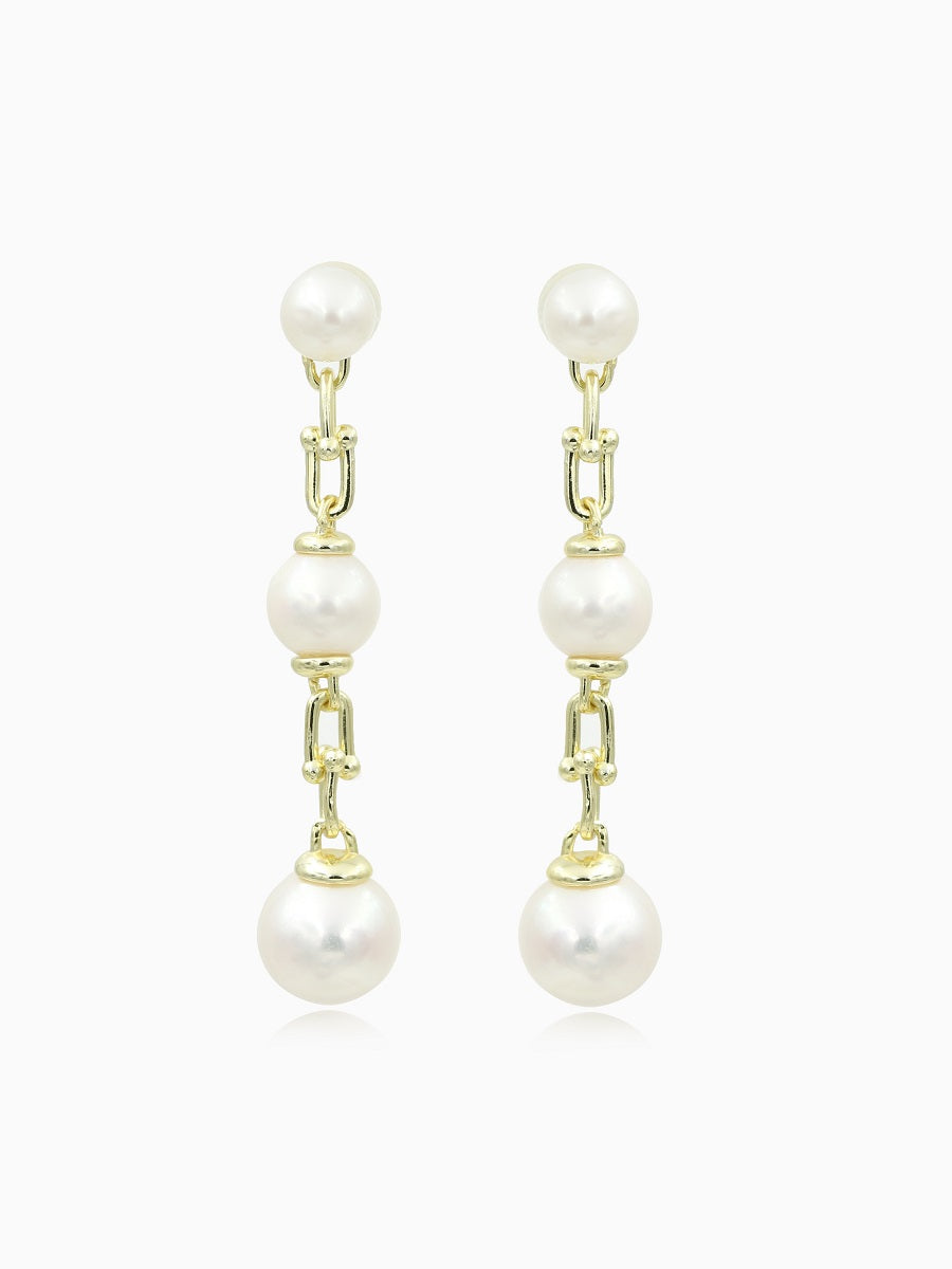 925 Silver Fresh Water Pearl 3-Drop Earrings