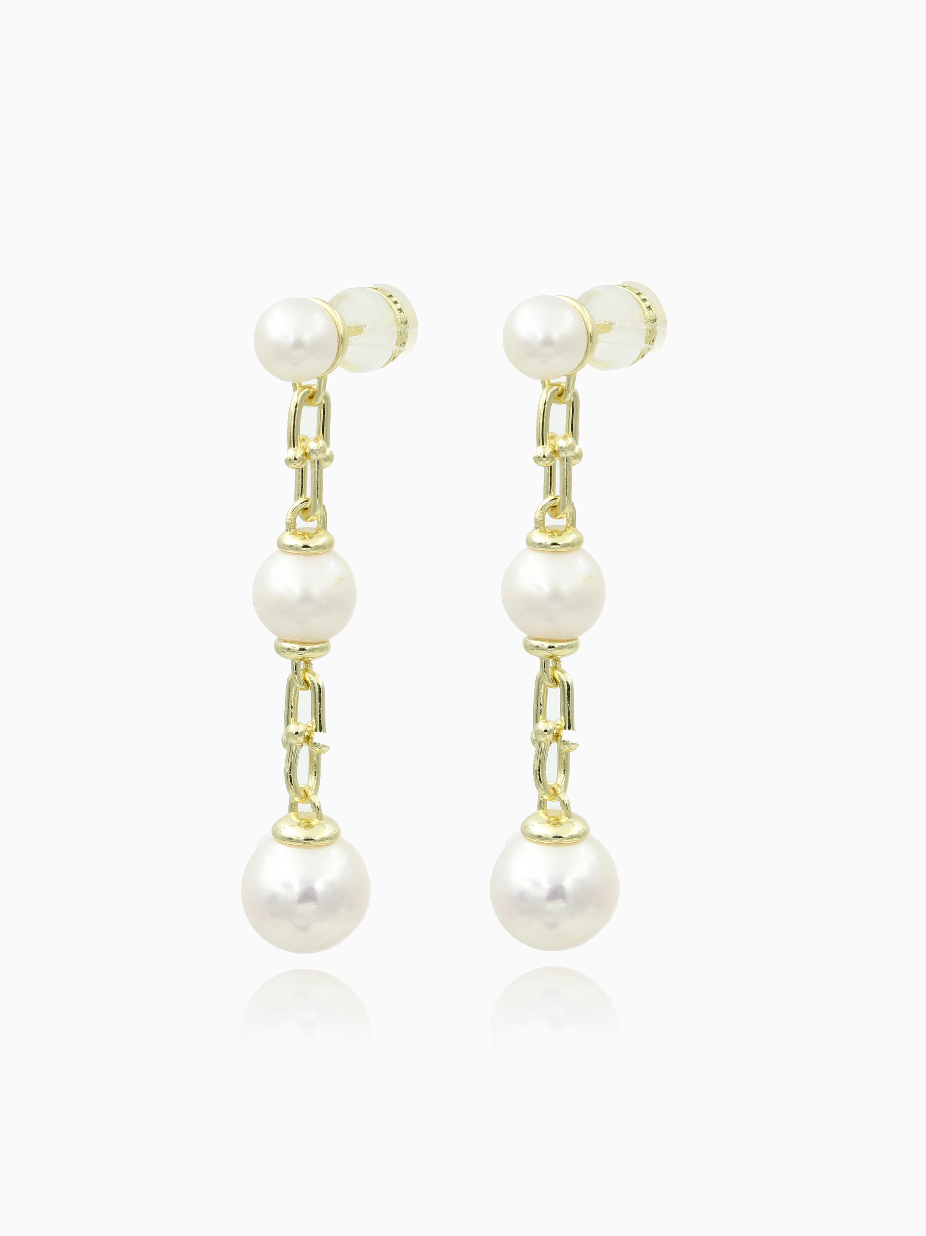 925 Silver Fresh Water Pearl 3-Drop Earrings