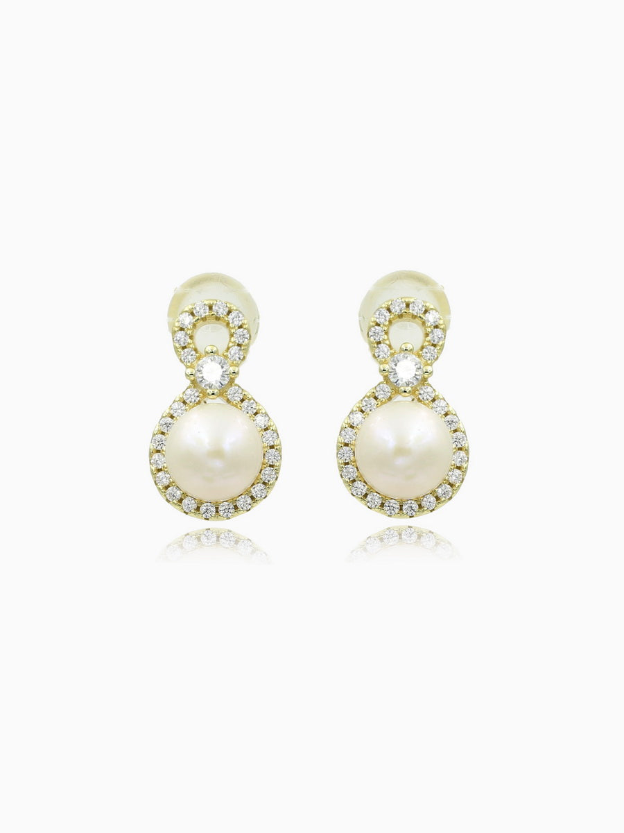 925 Silver 7mm Fresh Water Pearl with CZ Earrings