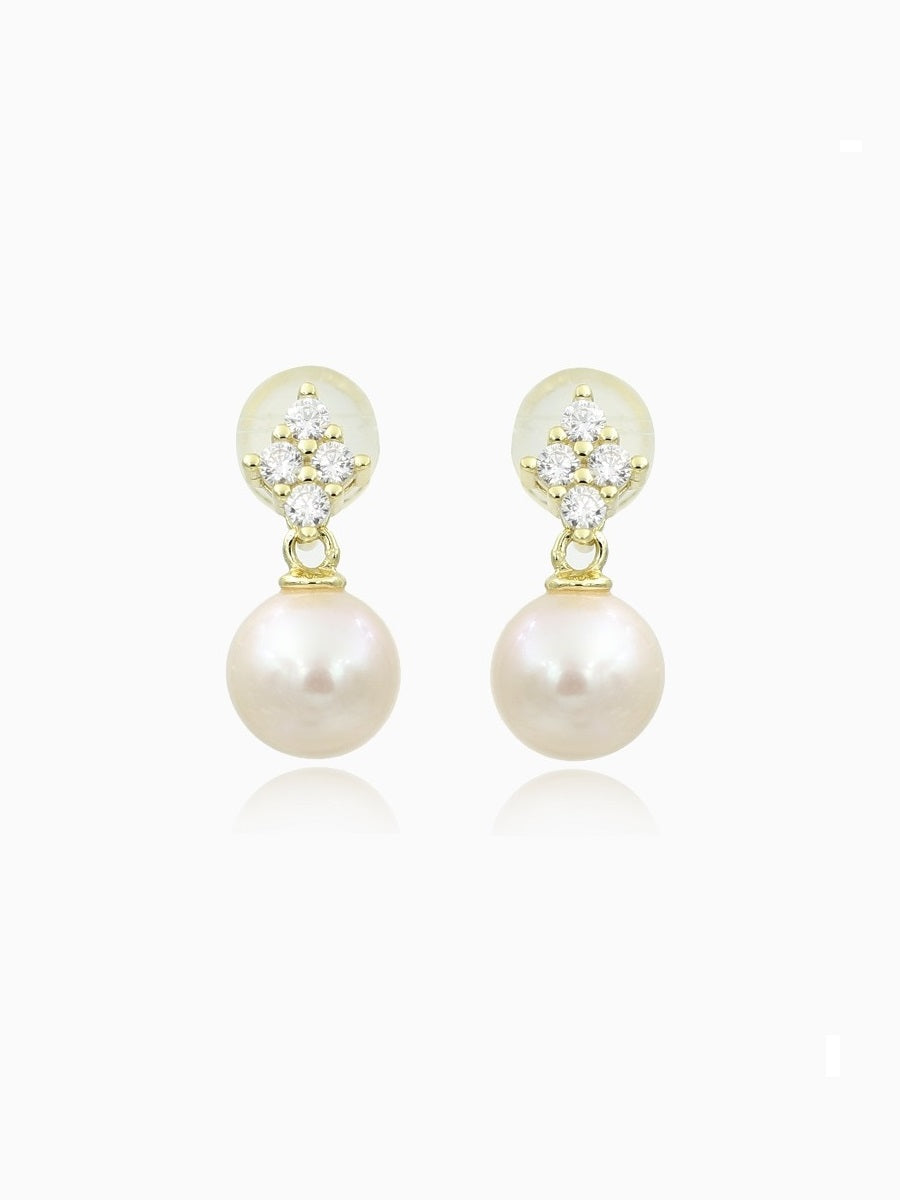 925 Silver 8MM Fresh Water Pearl & CZ  Drop Earrings