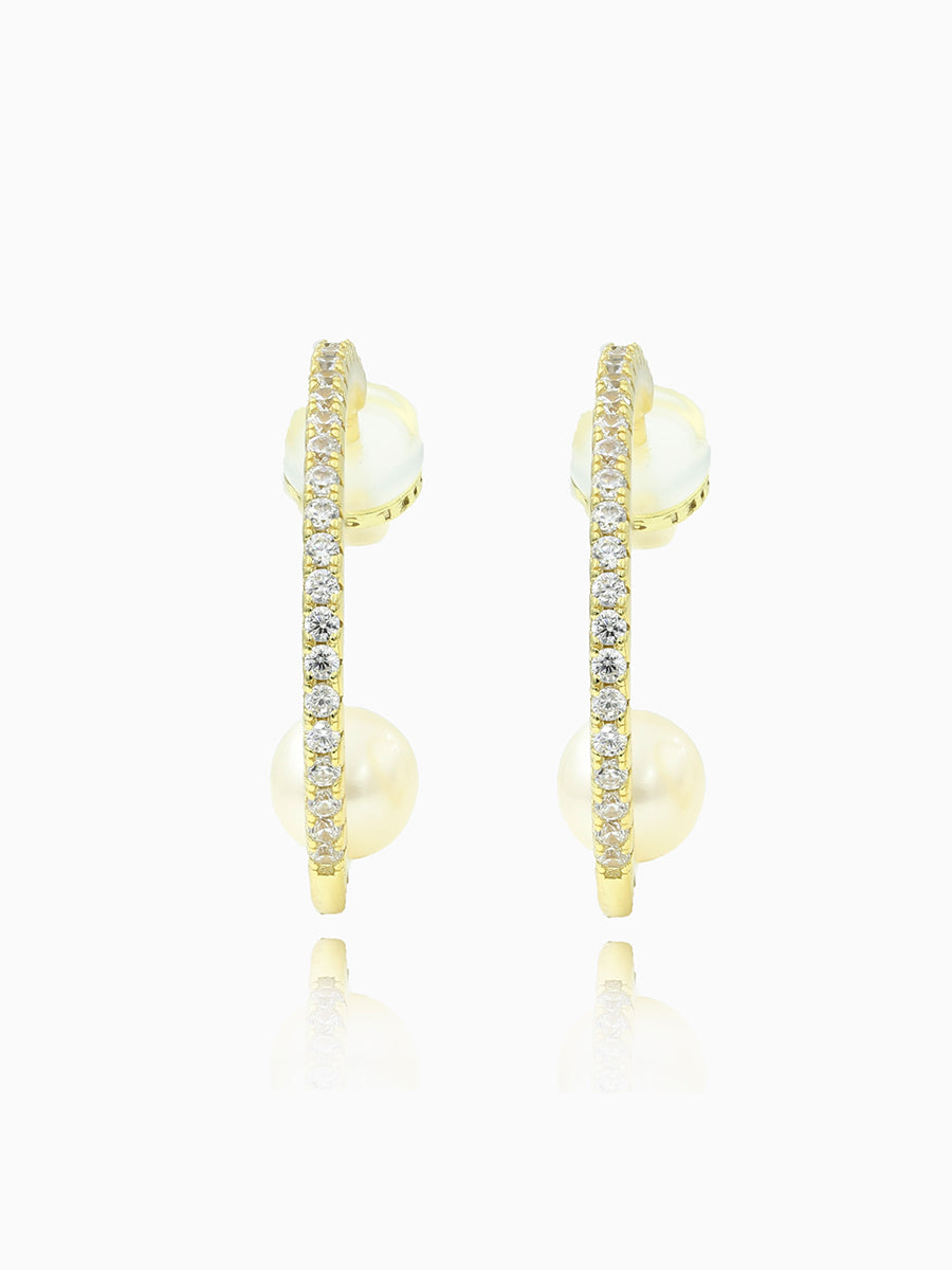 925 Silver 7MM Fresh Water Pearl 3/4 Hoop Earrings