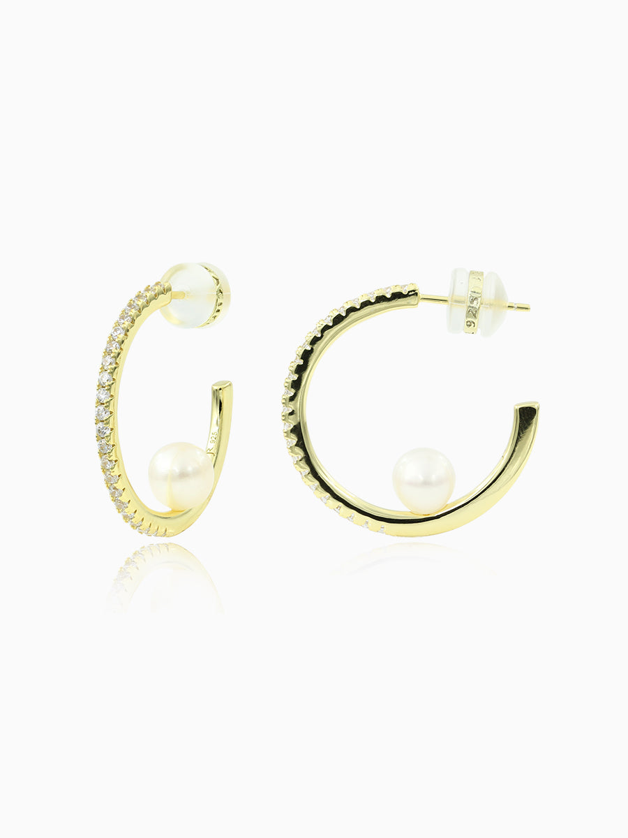 925 Silver 7MM Fresh Water Pearl 3/4 Hoop Earrings