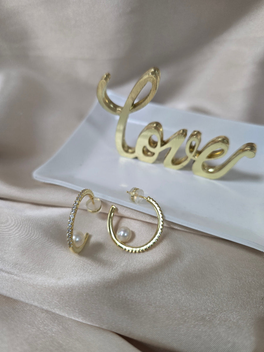 925 Silver 7MM Fresh Water Pearl 3/4 Hoop Earrings