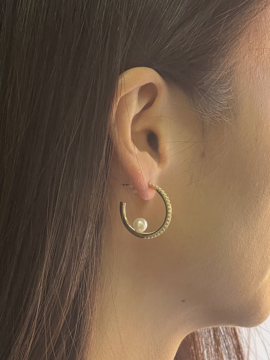 925 Silver 7MM Fresh Water Pearl 3/4 Hoop Earrings