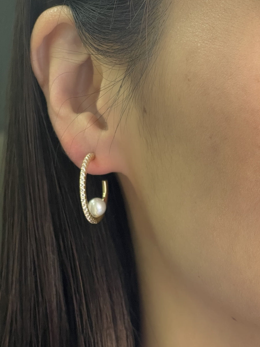 925 Silver 7MM Fresh Water Pearl 3/4 Hoop Earrings