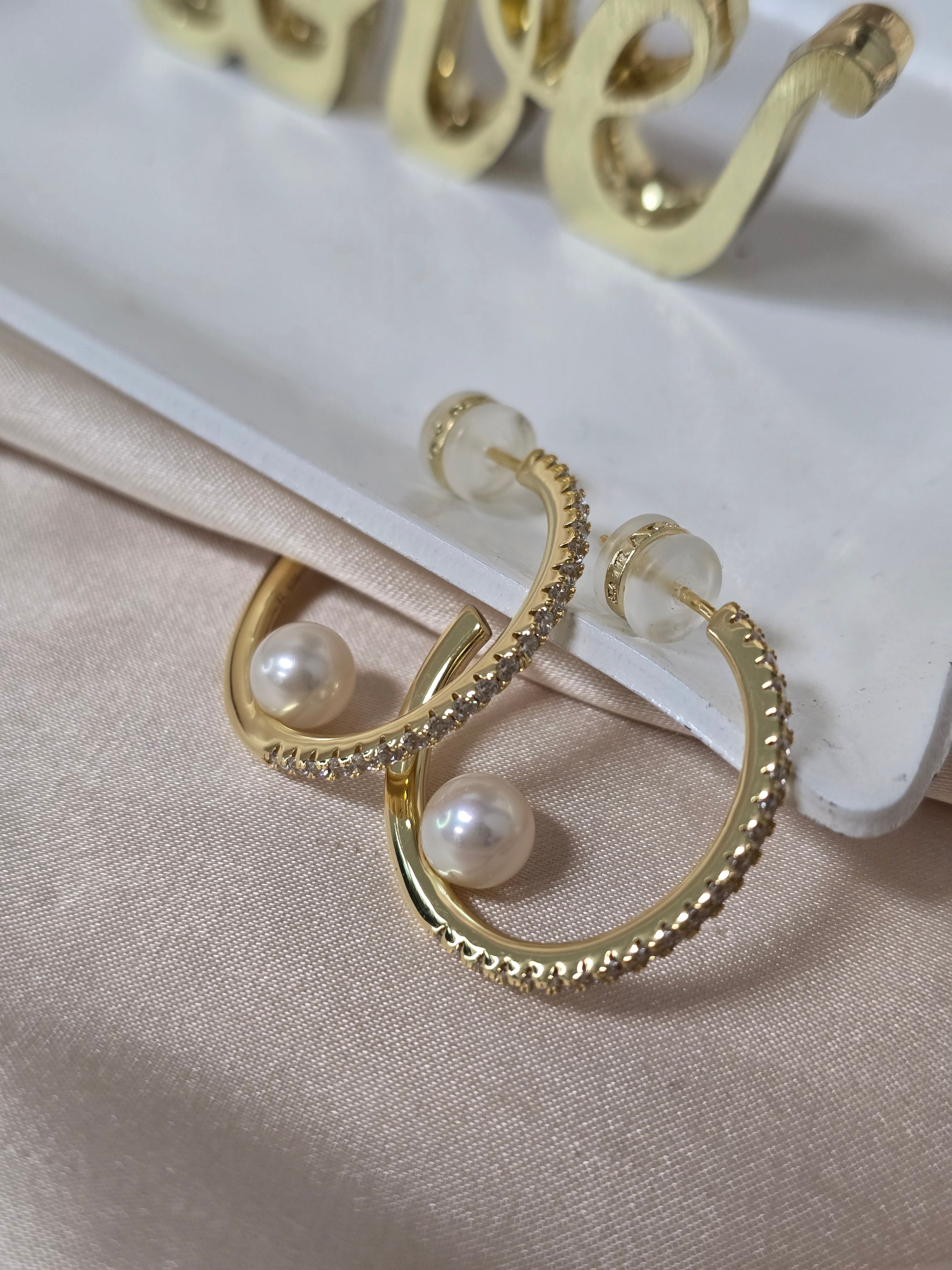 925 Silver 7MM Fresh Water Pearl 3/4 Hoop Earrings