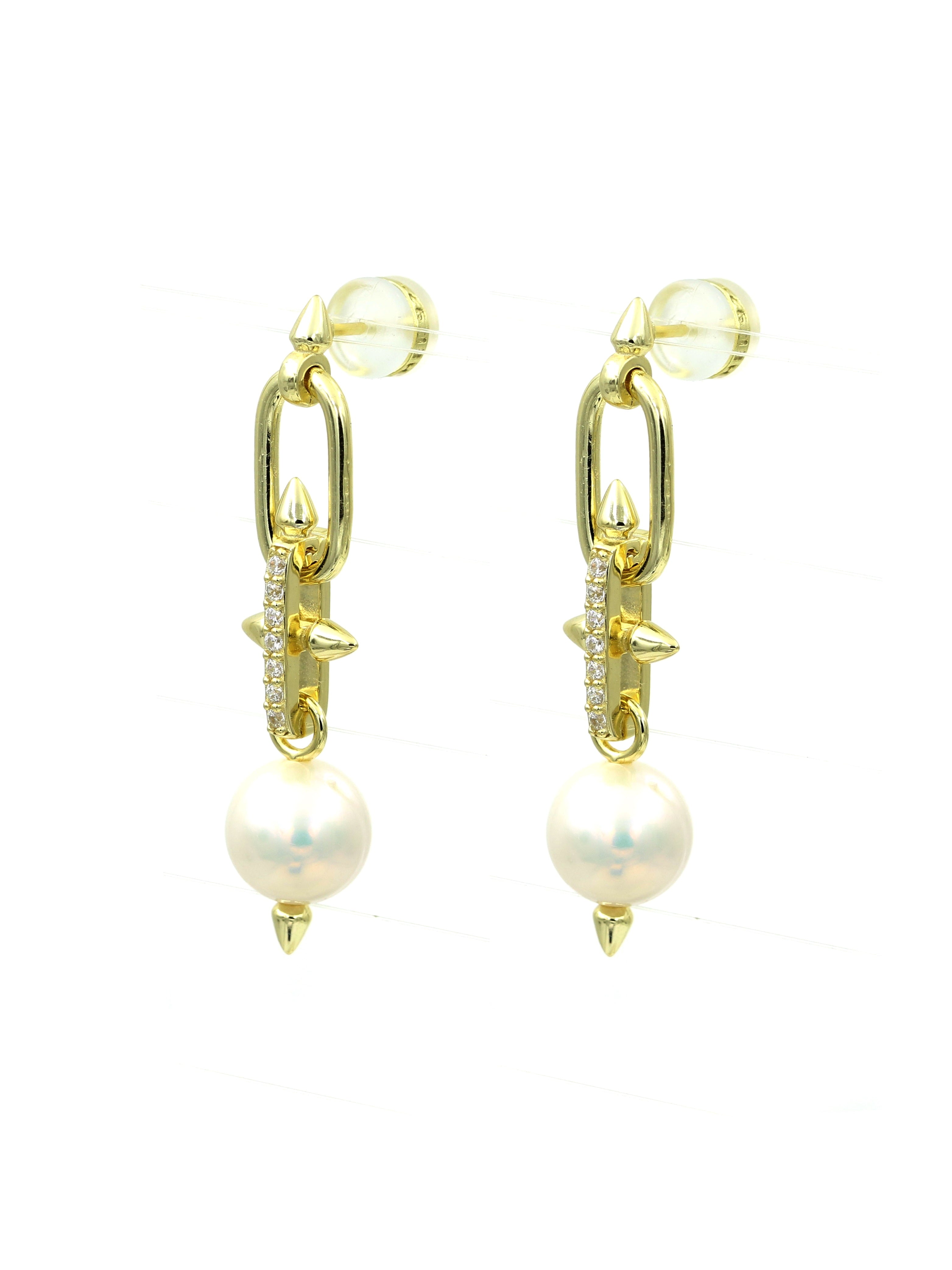 925 Sterling Silver CZ Pearl Earrings