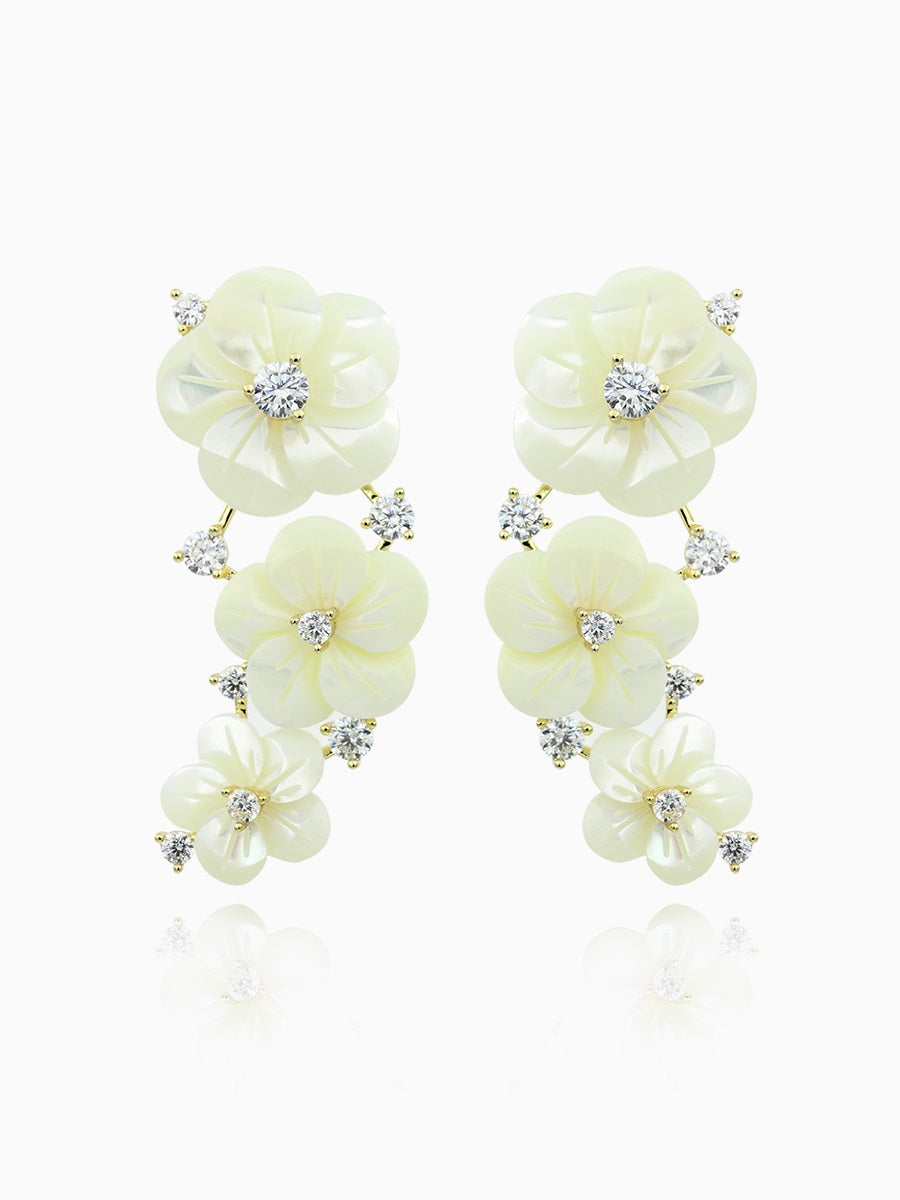 925 Sterling Silver MOP Three Flower Bridal Earrings