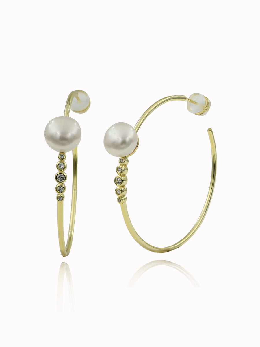 925 Silver 11mm Freshwater Pearl with CZ Hoop Earrings