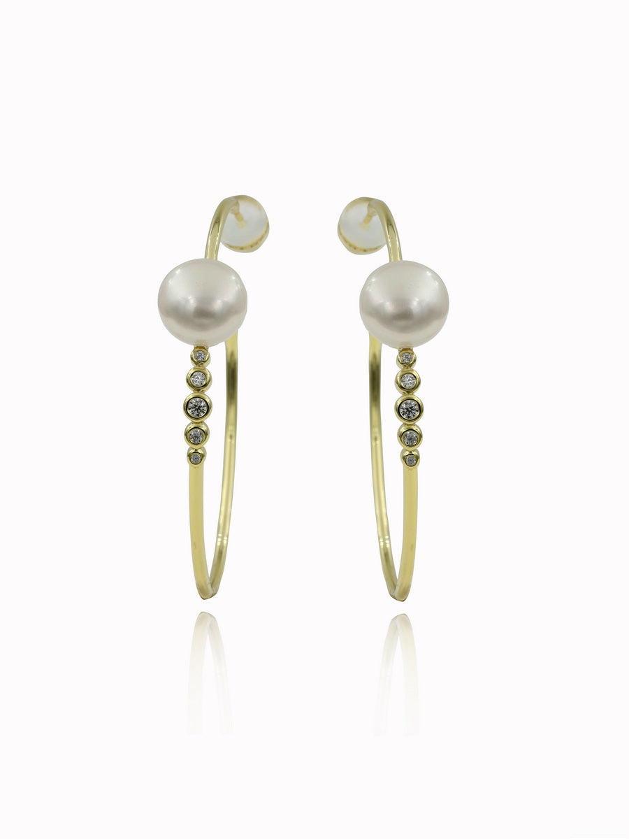 925 Silver 11mm Freshwater Pearl with CZ Hoop Earrings