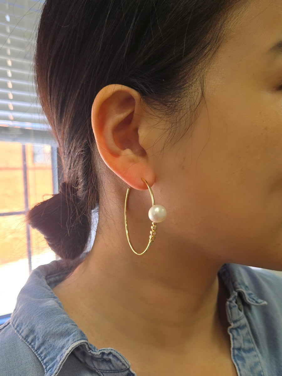 925 Silver 11mm Freshwater Pearl with CZ Hoop Earrings