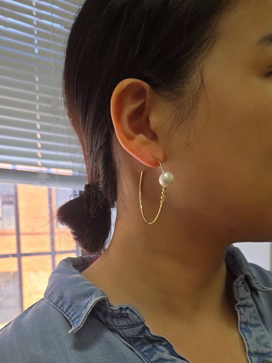 925 Silver 11mm Freshwater Pearl with CZ Hoop Earrings