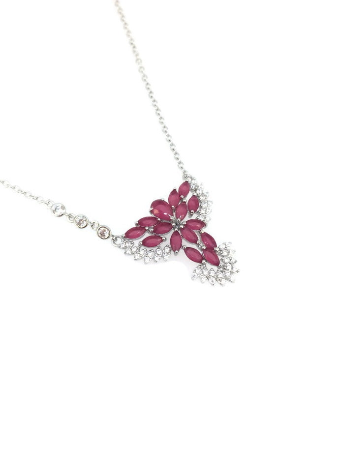 925 Sterling Silver Leaf CZ Necklace