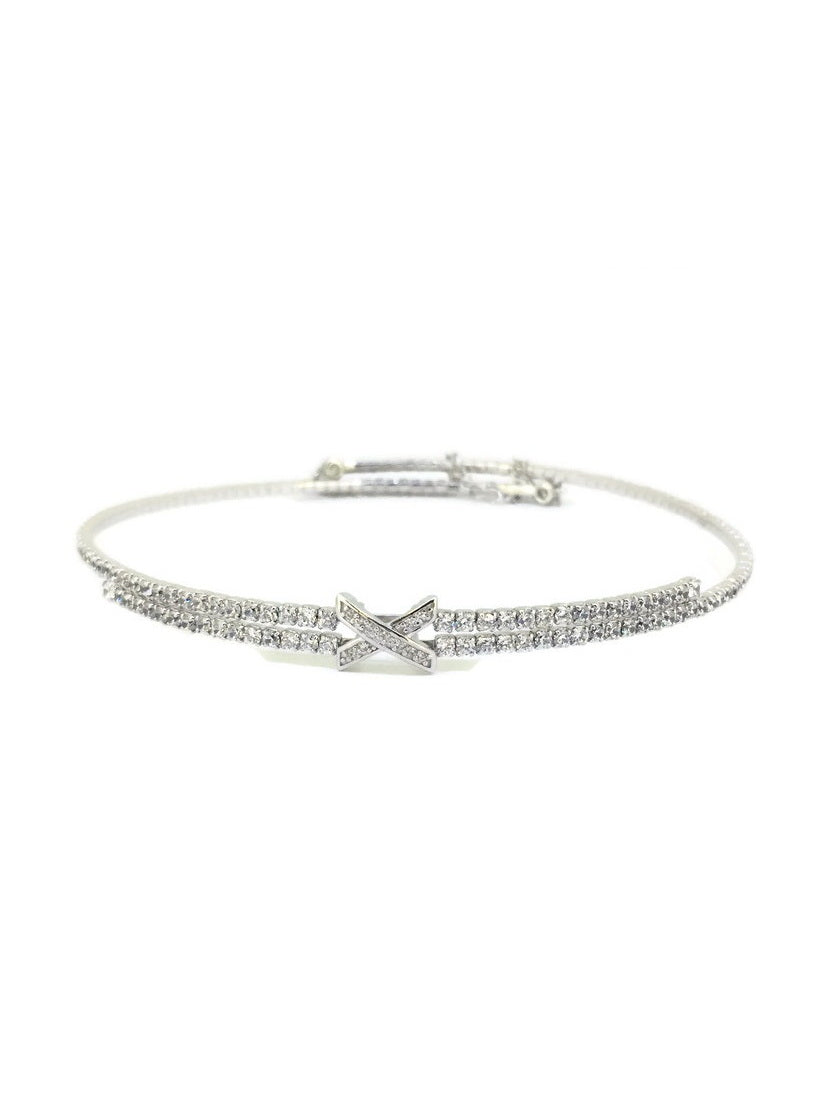 925 Sterling Silver CZ Stretchable Choker Necklace