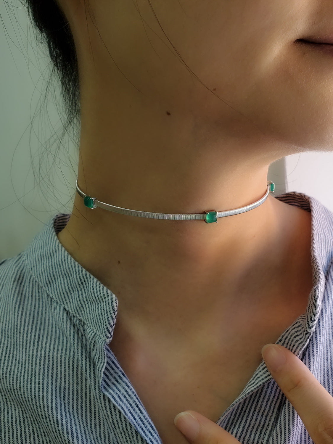 925 Silver CZ Wire Choker Necklace