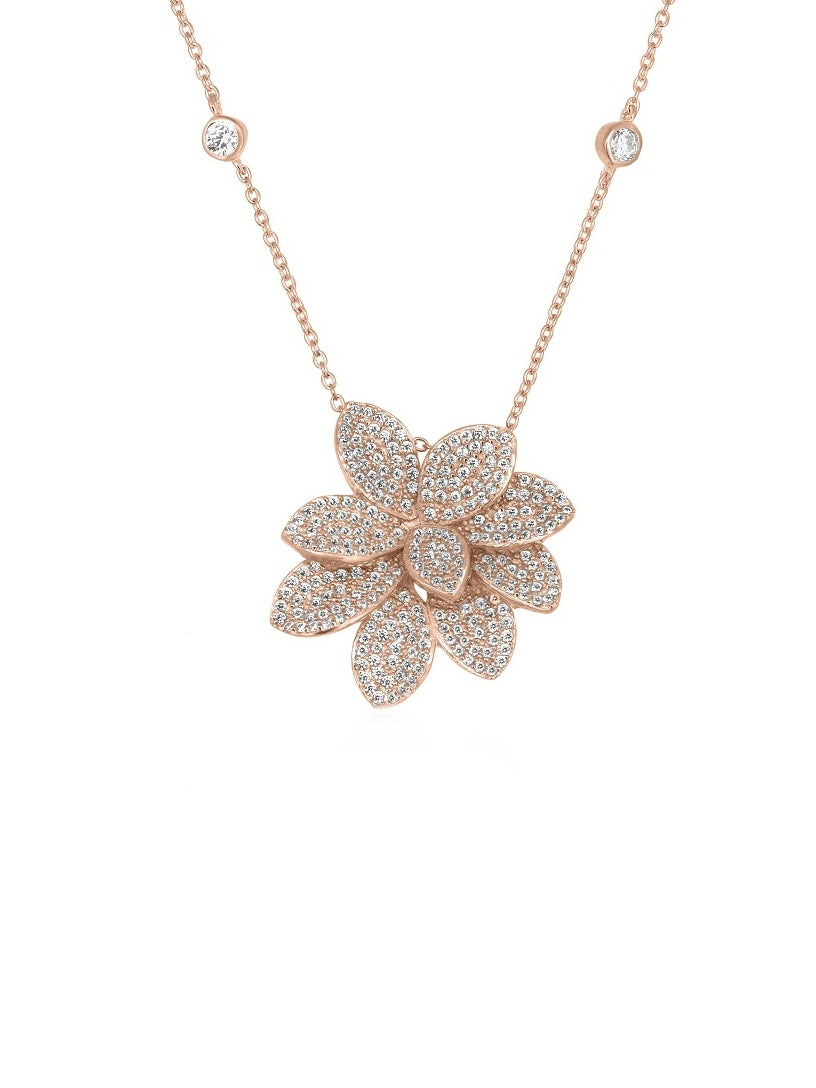 925 Sterling Silver CZ  Flower Necklace