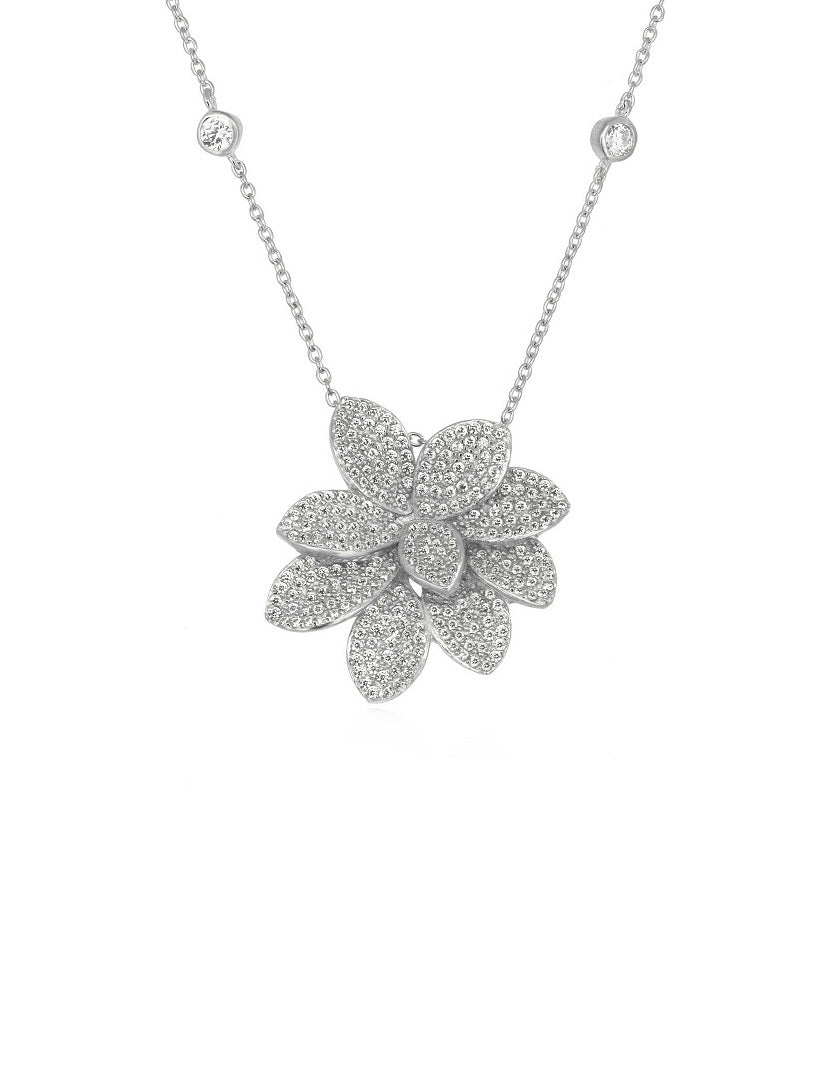 925 Sterling Silver CZ  Flower Necklace