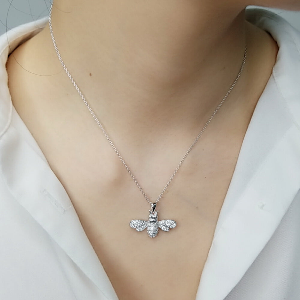 925 Sterling Silver Bee CZ Necklaces