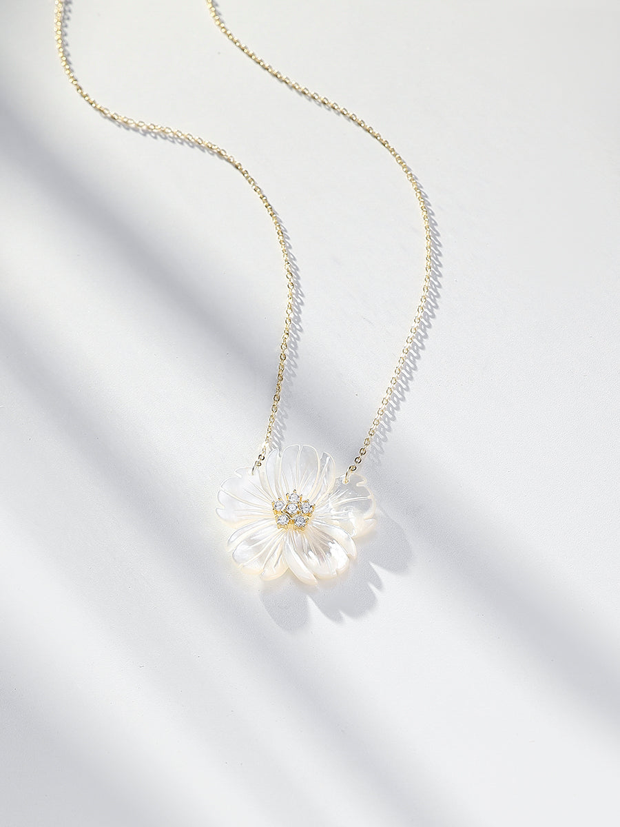 925 Sterling Silver MOP Flower with CZ Necklaces