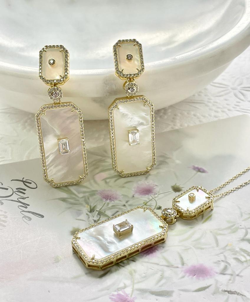 925 Silver MOP Rectangle Dangle Earrings