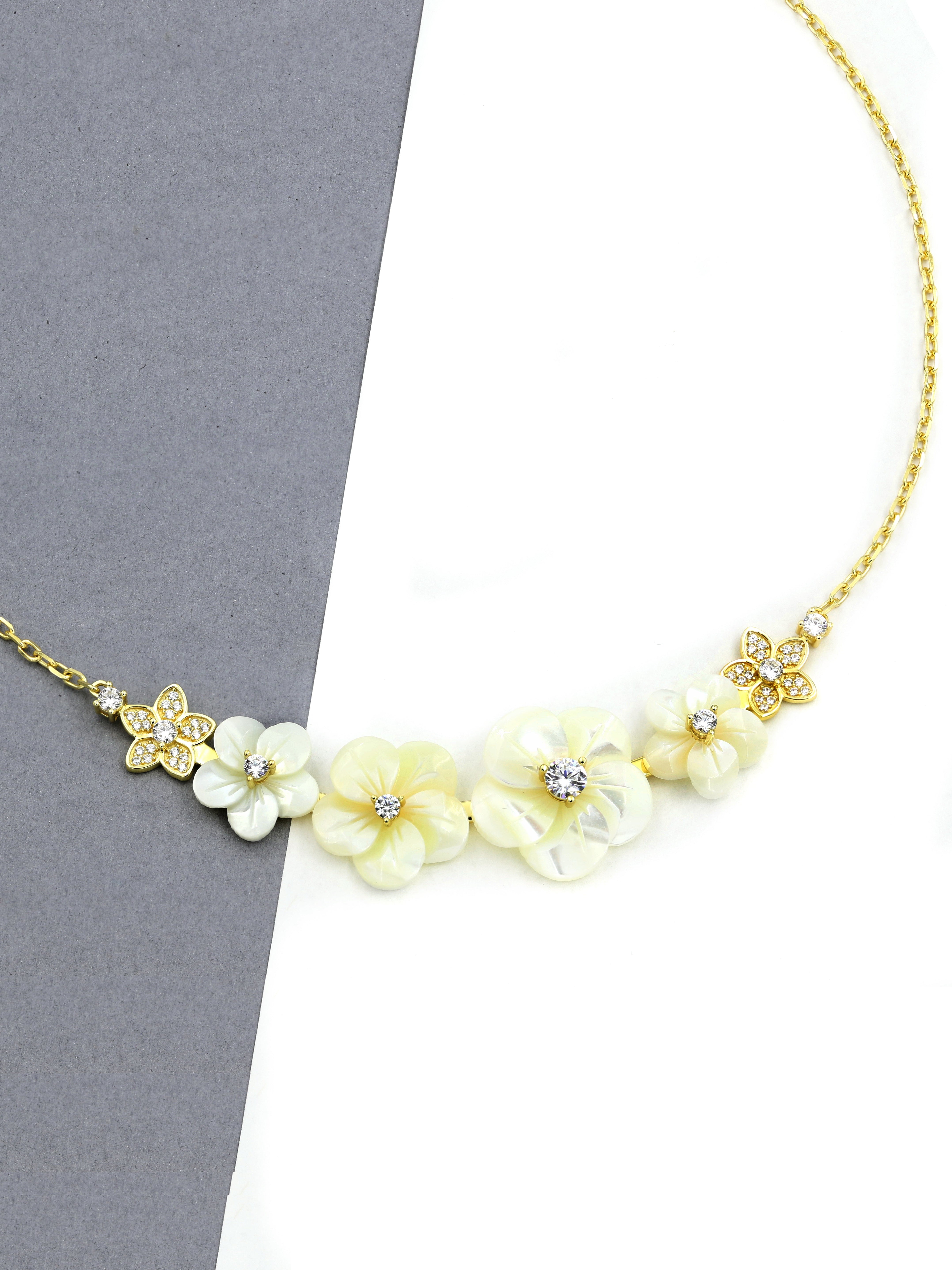 925 Silver MOP Three Flower Bridal Necklace