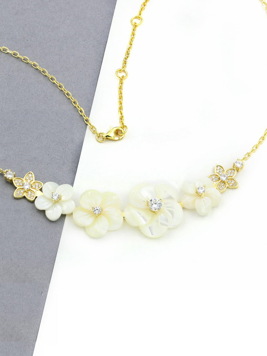 925 Silver MOP Three Flower Bridal Necklace