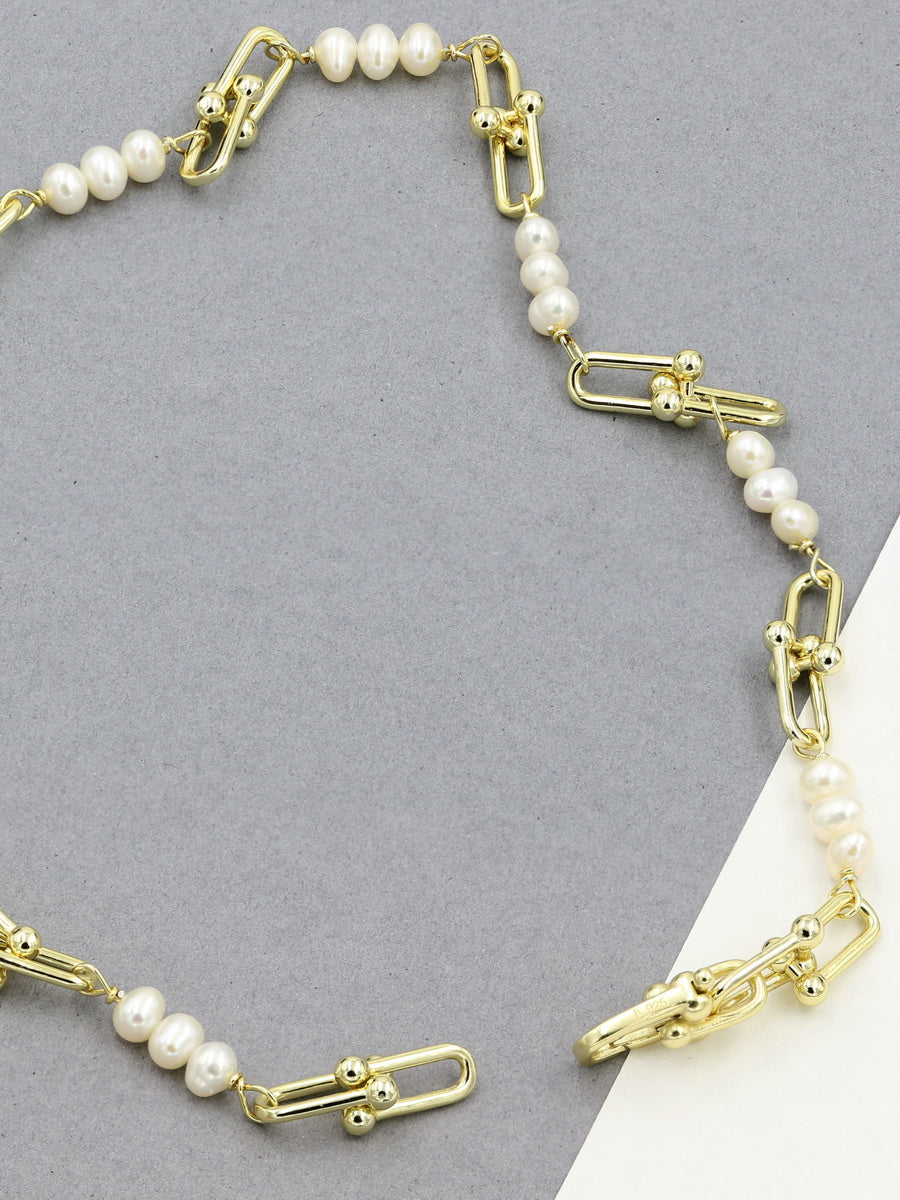 925 Silver 5mm Fresh Water Pearl Link Necklace