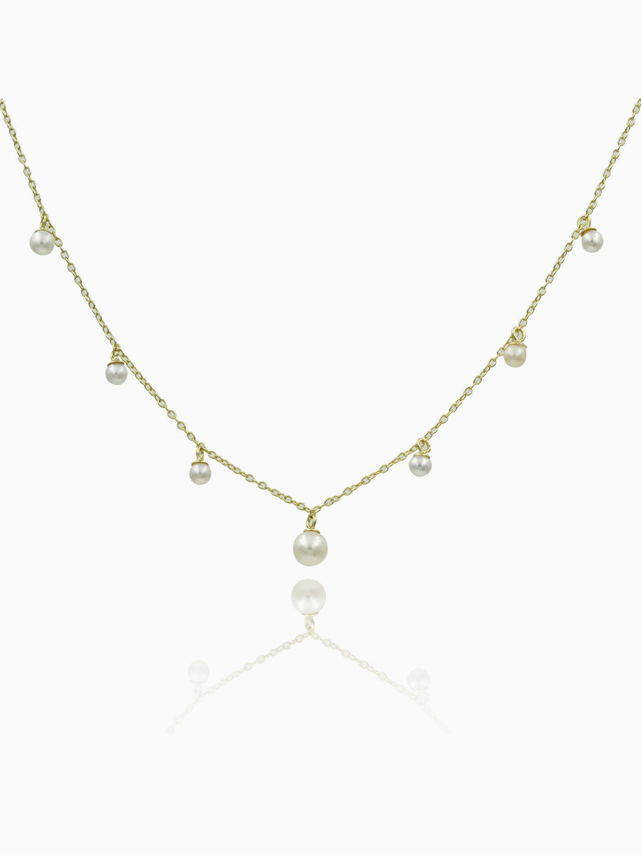 925 Silver 4-6mm Freshwater Pearl Dainty Droplets Necklace