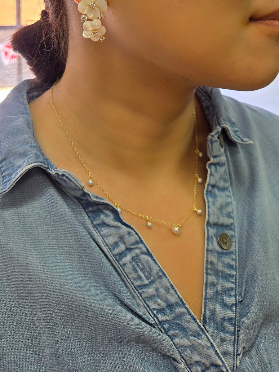 925 Silver 4-6mm Freshwater Pearl Dainty Droplets Necklace