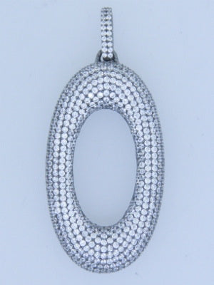 925 Sterling Silver White CZ Pave Oval Pendant