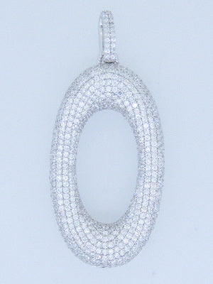 925 Sterling Silver White CZ Pave Oval Pendant