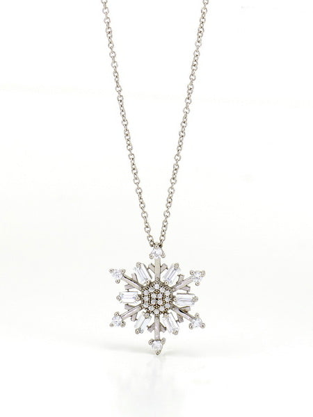 925 Silver CZ Snowflake Pendant