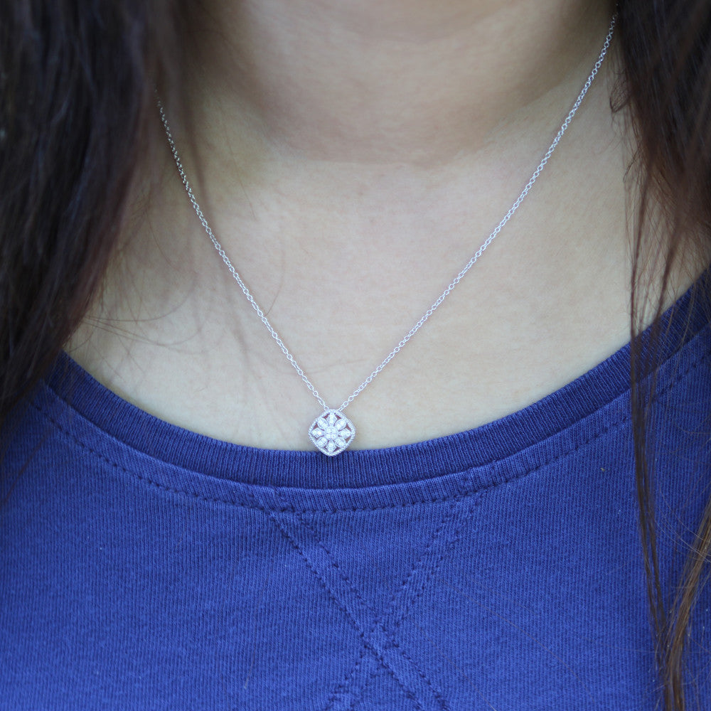 925 Silver CZ Pave Snowflake Pendant