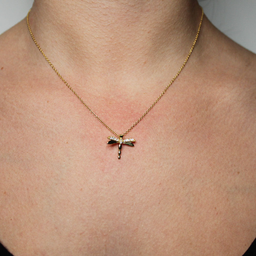 925 Silver CZ Pave Dragonfly Pendant