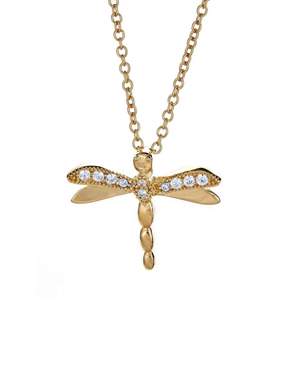 925 Silver CZ Pave Dragonfly Pendant